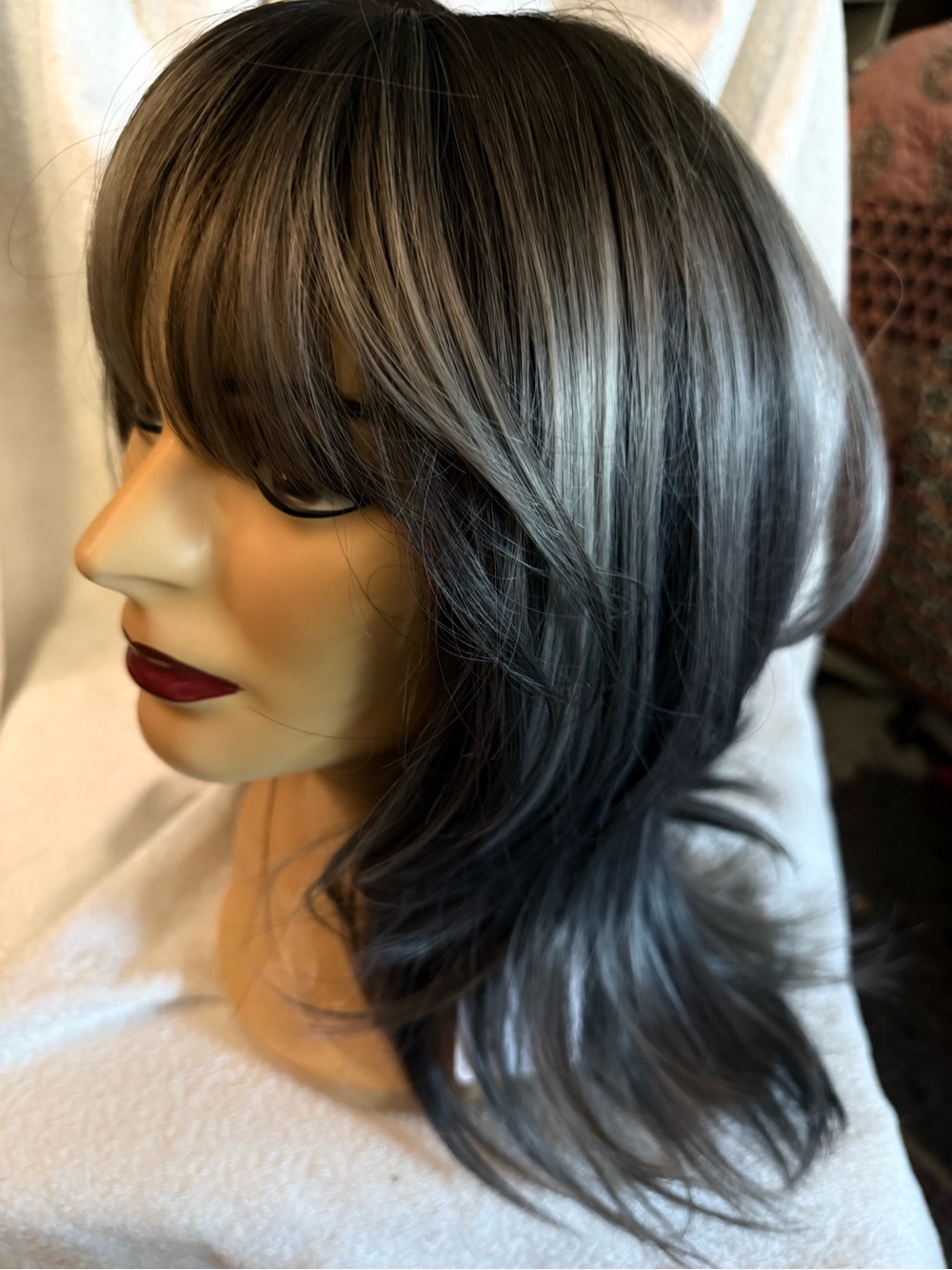Gray Layered Synthetic Wig with Bangs - Women's Hair NWT